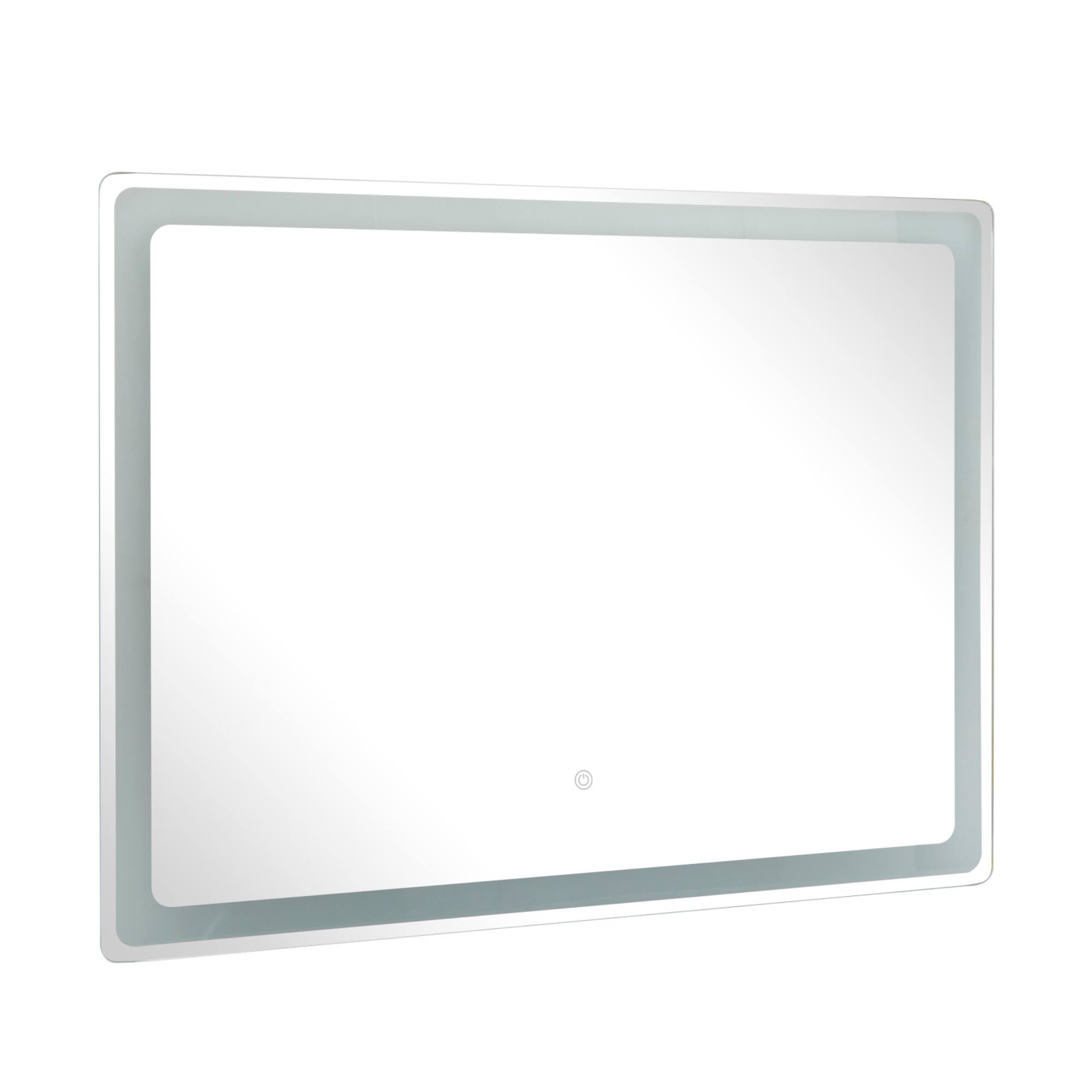 Clear Glass Modern LED Mirror, 39" x 1" x 30"
